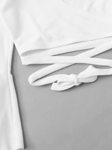 SHEIN EZwear Bell Sleeve Self-Tie Crop Top