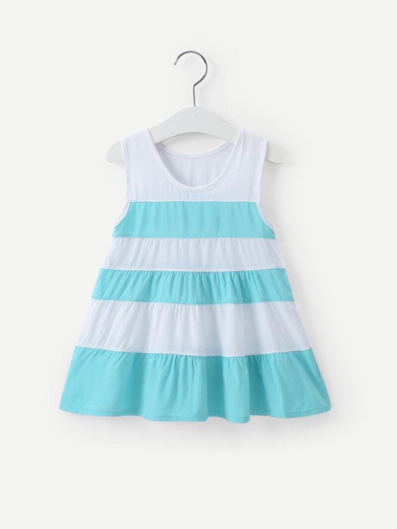 

Girls Cut And Sew Panel Striped Dress, Blue
