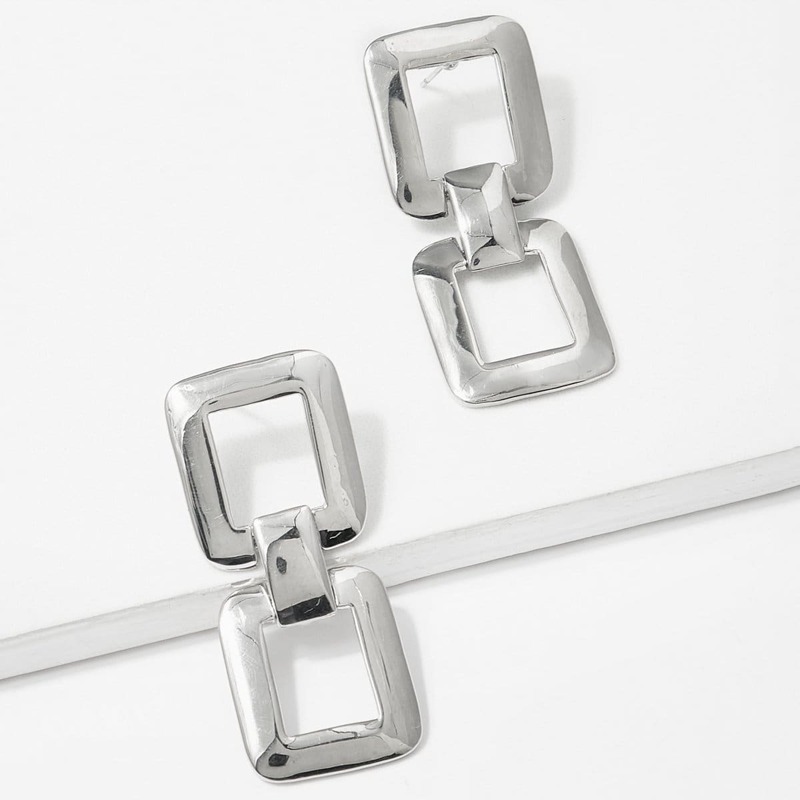 

Double Square Design Drop Earrings 1pair, Silver
