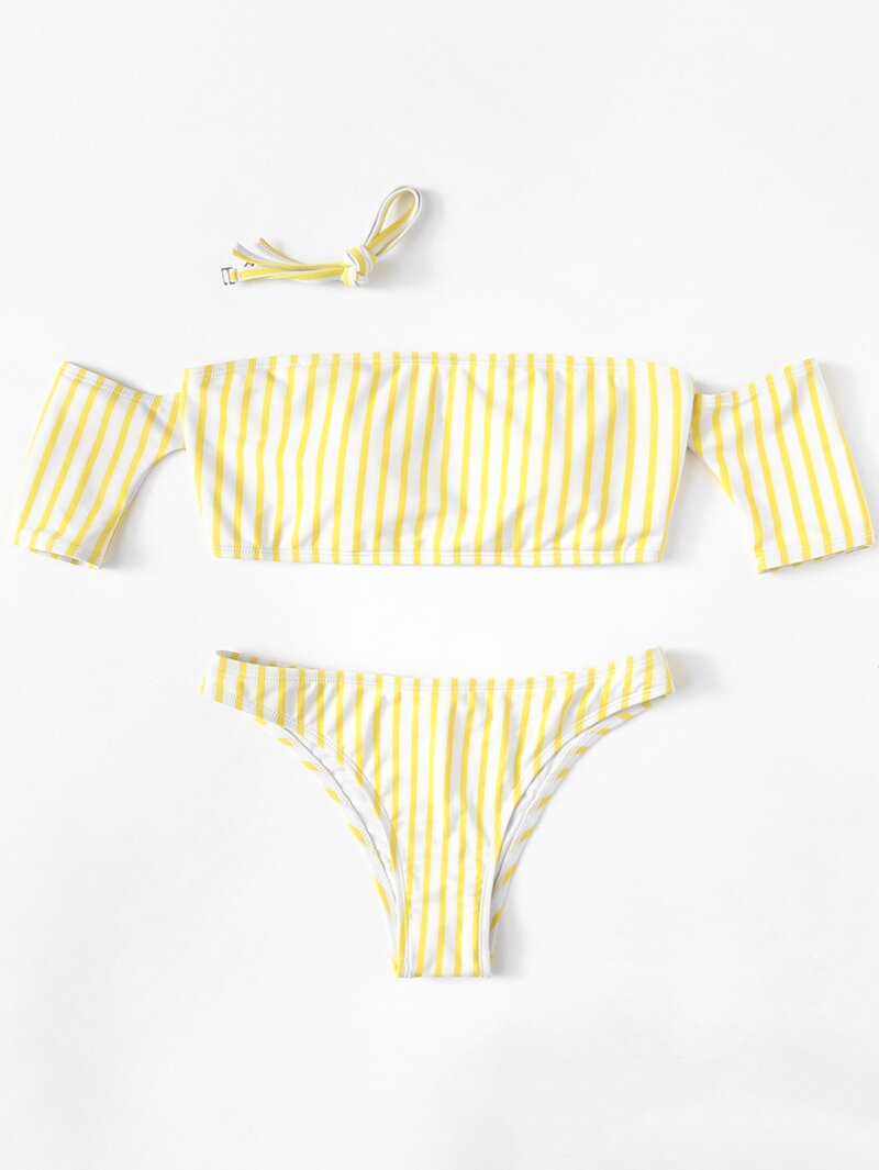 

Off The Shoulder Striped Bikini Set, Yellow
