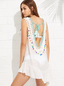 Vestido de espalda abierta con cordón con abertura - Blanco - Ver 1