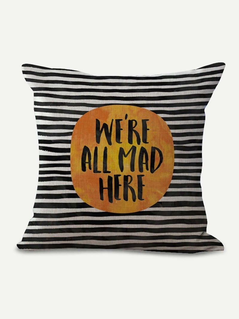 

Striped & Letter Print Pillow Cover, Multicolor