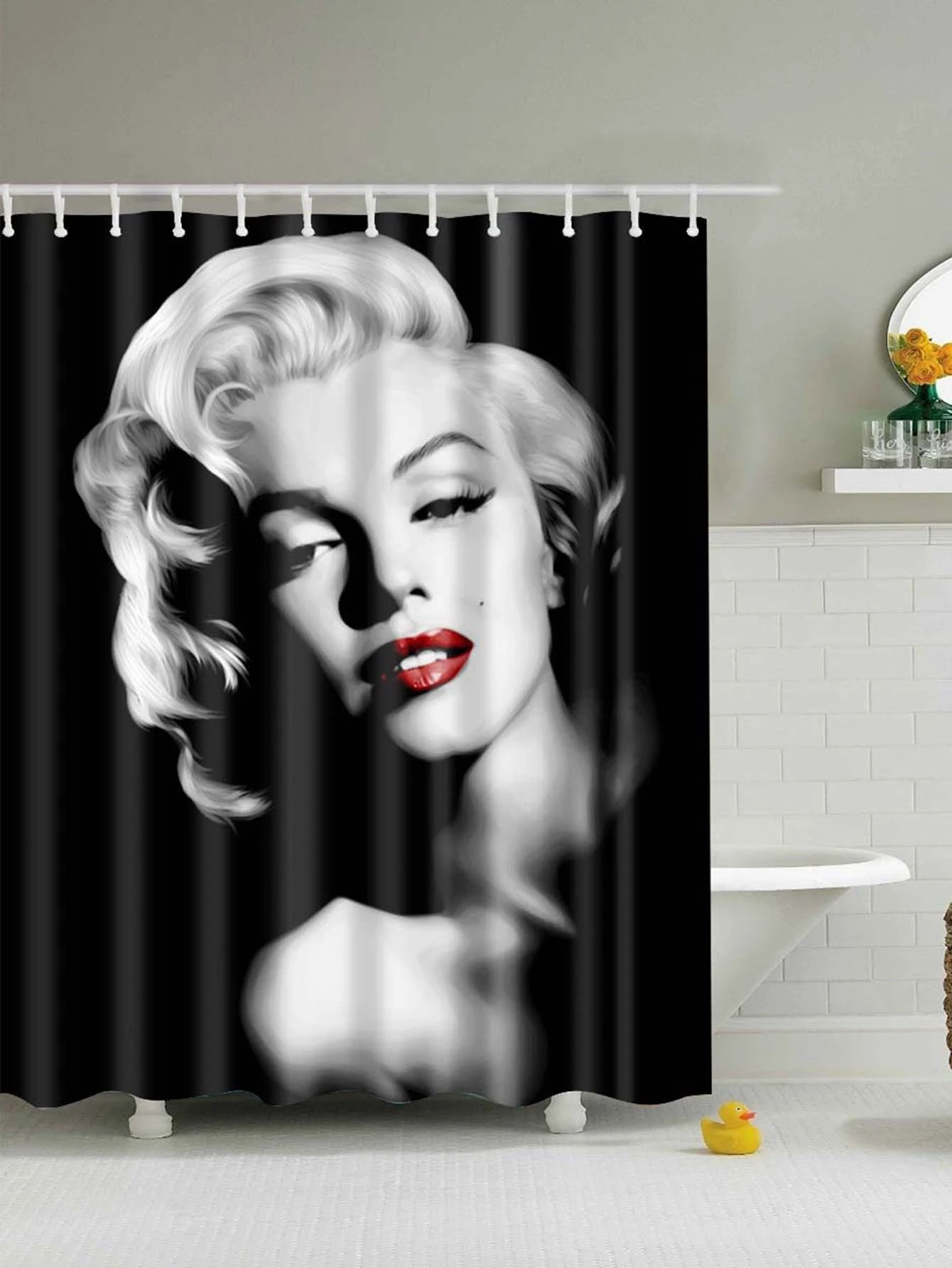 Marilyn Monroe Print Shower Curtain With Hook 12pcsfor Women Romwe Marilyn Monroe Print Shower Curtain With Hook 12pcs