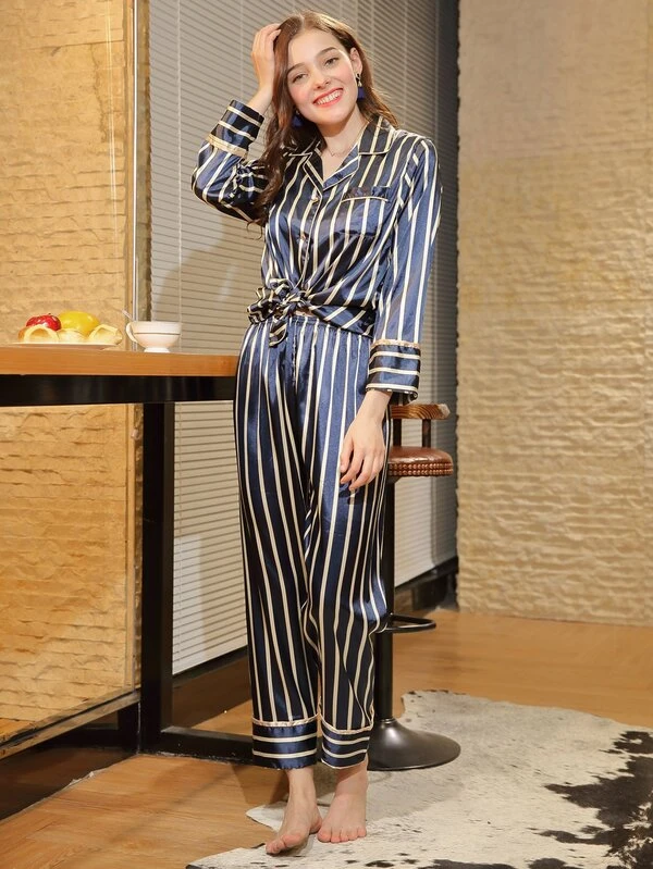 striped knot hem jumpsuit