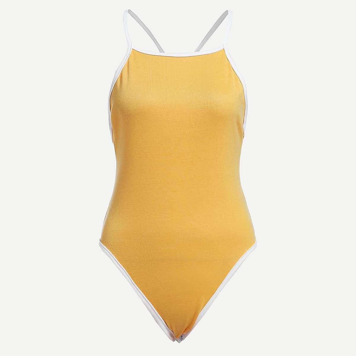 

Contrast Trim Cami Bodysuit, Yellow