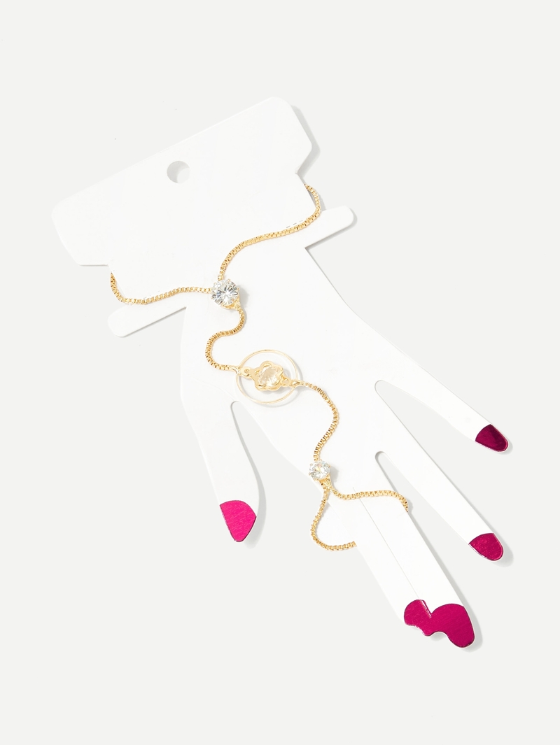 

Flower & Ring Detail Bracelet With Linked Finger, Gold