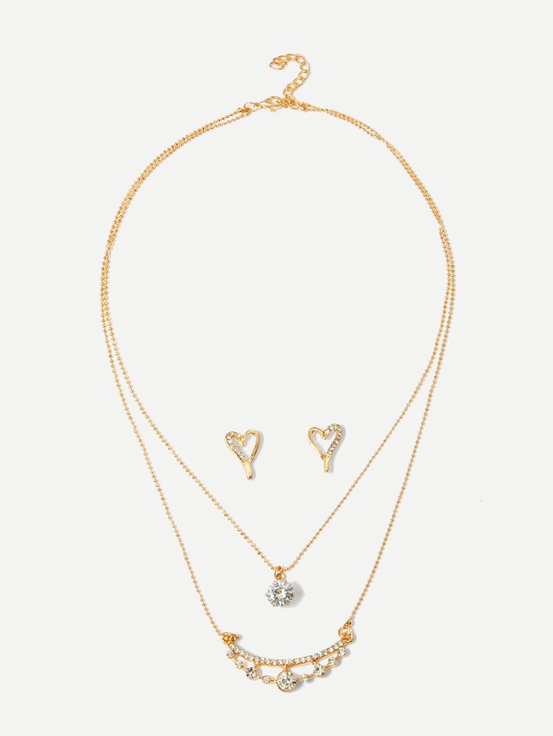 

Rhinestone Bar Layered Necklace & Earrings Set