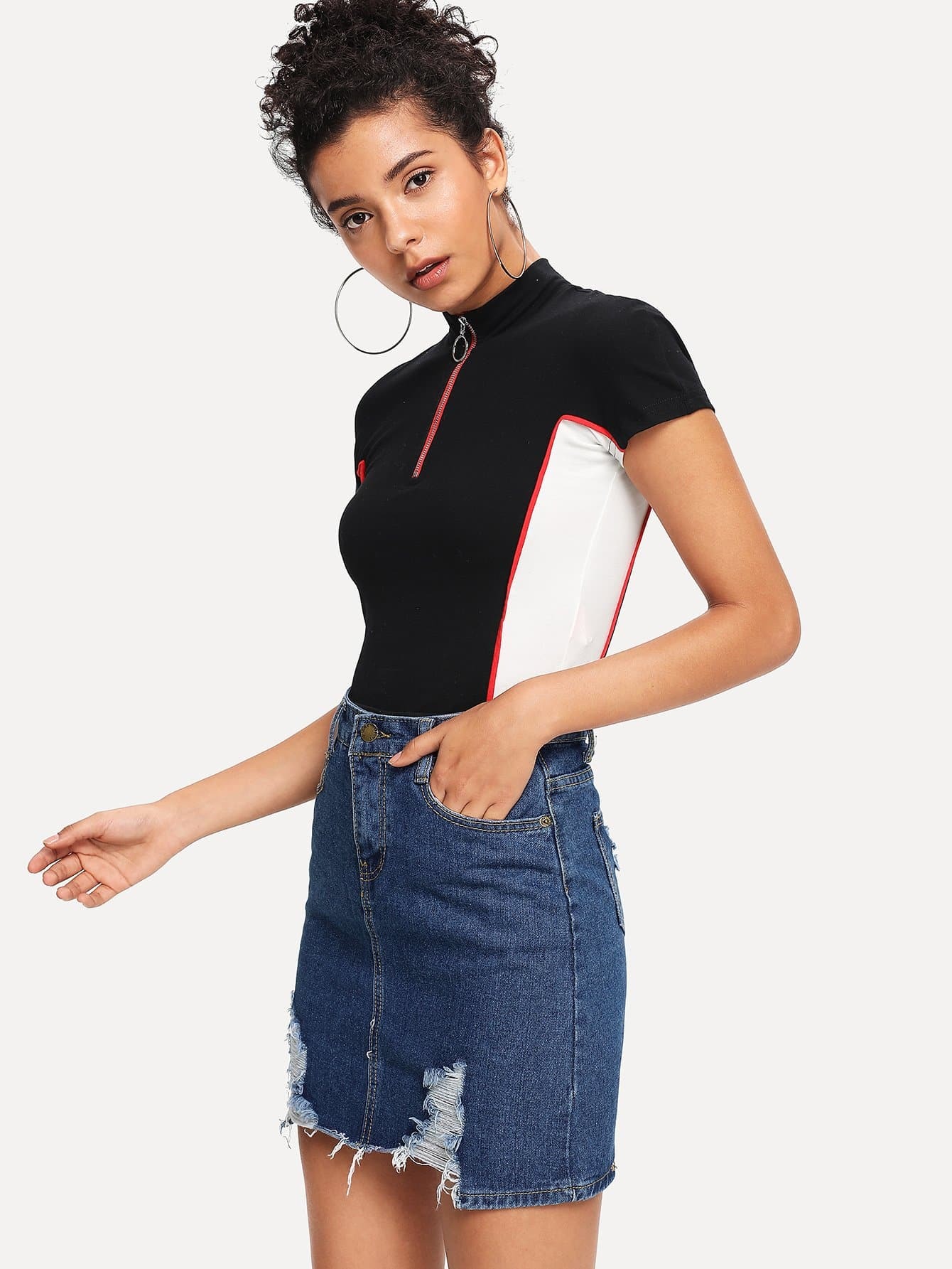 distressed denim skirt