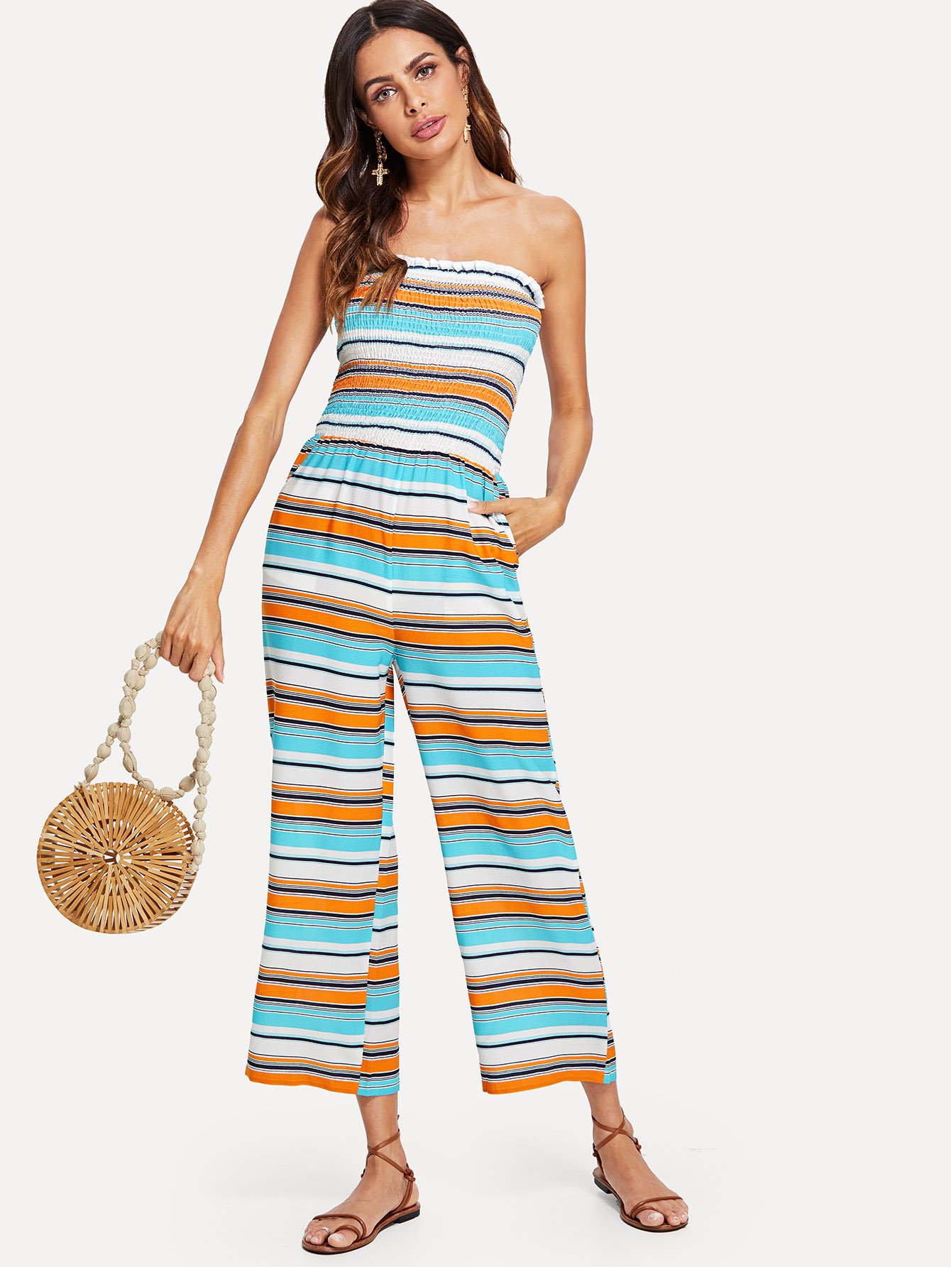striped tube jumpsuit