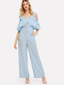 Cold Shoulder Layered Ruffle Jumpsuit