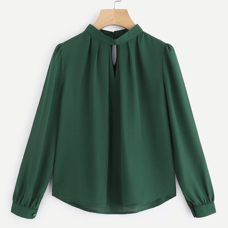 

V Cut Pleated Front Blouse, Green