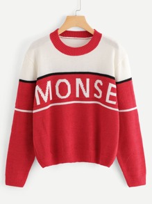 Color Block Letter Print Jumper