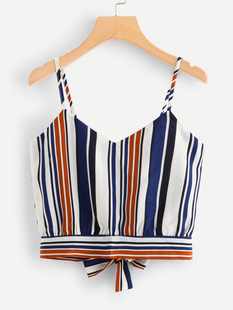 

Tie Back Striped Crop Cami Top, Multicolor