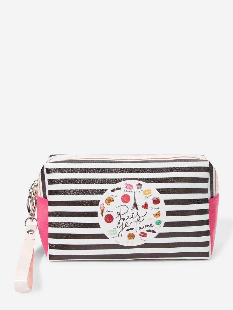 

Striped Design Makeup Bag, Multicolor