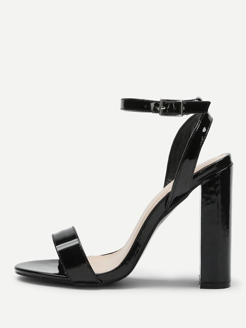 

Peep Toe Block Heeled PU Sandals, Black
