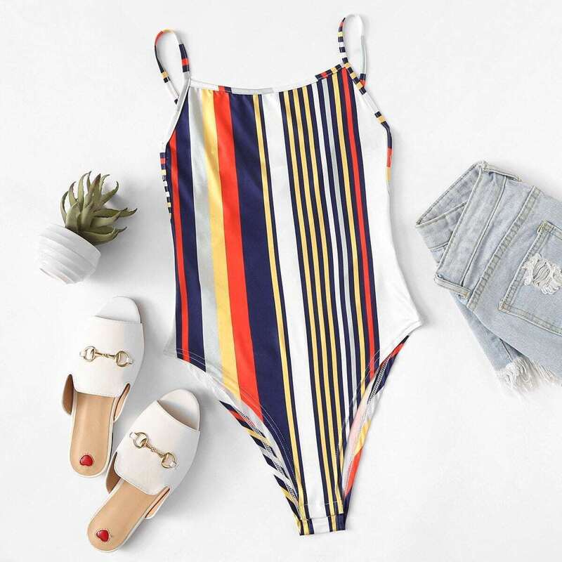 

Knot Back Striped Bodysuit, Multicolor