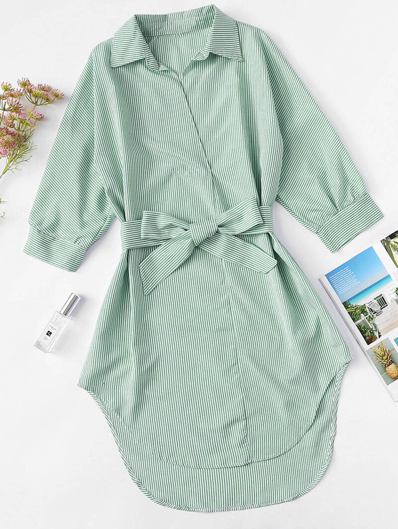 

High Low Curved Hem Shirt Dress, Green
