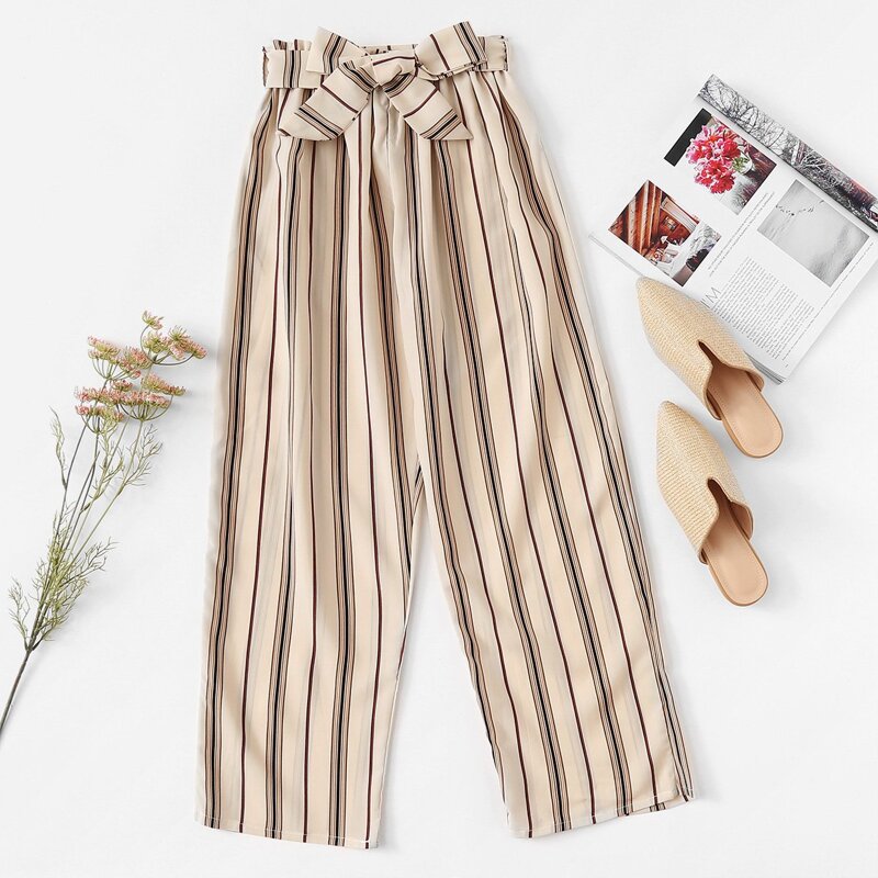 

Self Tie Waist Striped Pants, Khaki