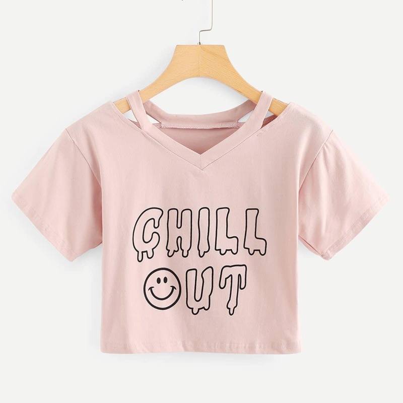

Letter Print Crop Tee, Pink