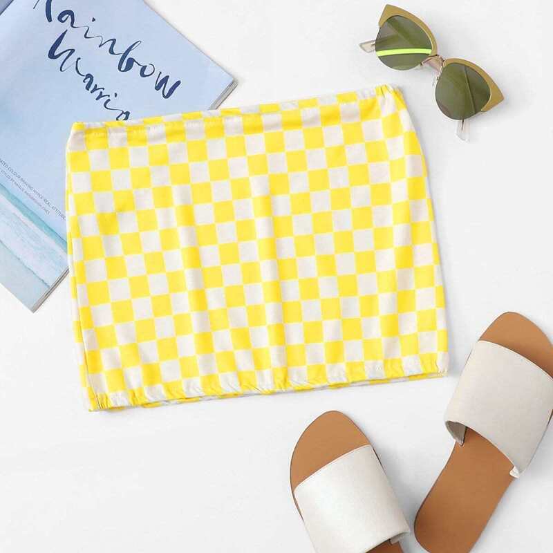 

Gingham Crop Tube Top, Multicolor