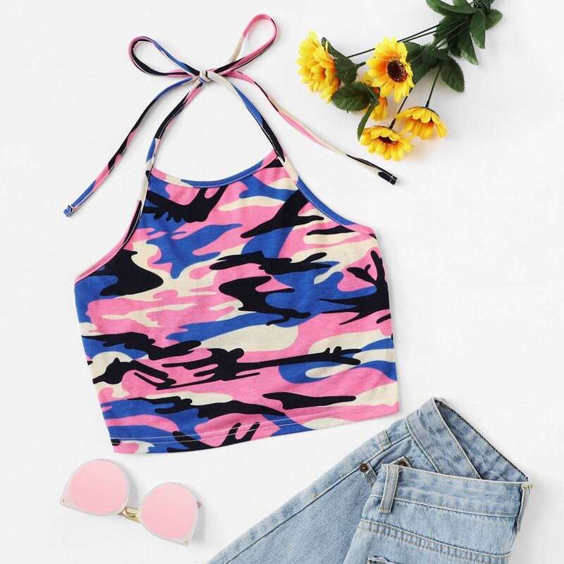 

Camo Print Halter Top, Multicolor