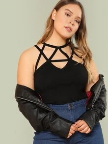 SHEIN Top con tiras cruzadas - Negro - Ver 1