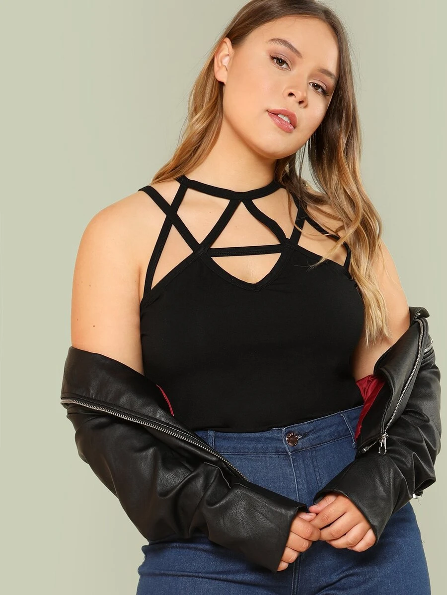 SHEIN Top con tiras cruzadas - Negro - Ver 1