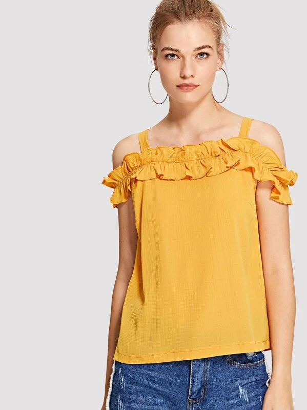 Blusa ribete fruncido de hombros descubiertos | Mode de Blusa de hombros descubiertos fruncido cruzado | Mode de