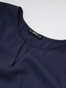 SHEIN 前V領貝殼邊袖口上衣 - 藏蓝色 - 查看 5
