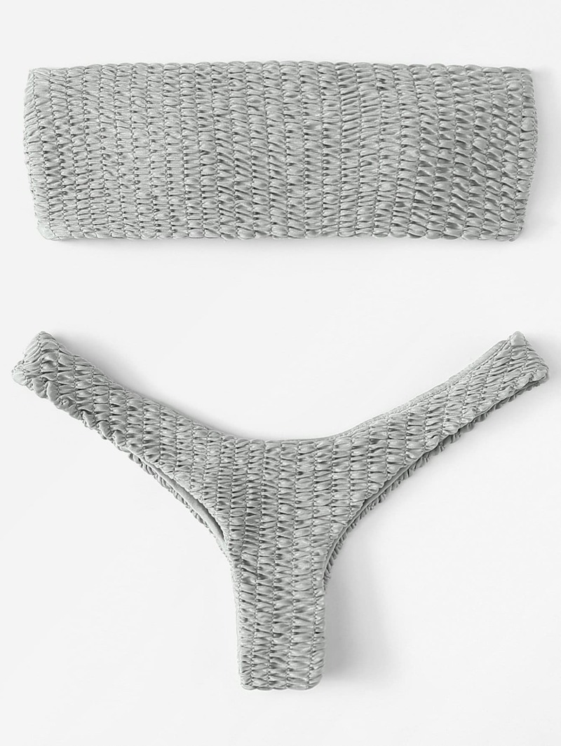 

Plain Bandeau Bikini Set, Grey