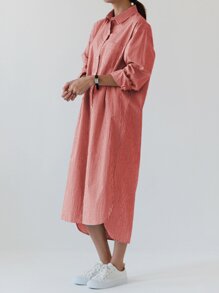 Pinstripe Longline Shirt Dress