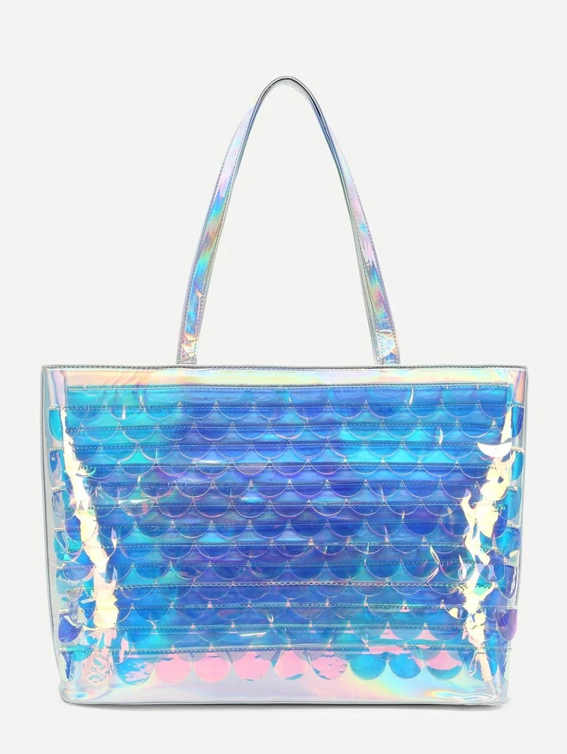 Scale Pattern Iridescent Tote Bag