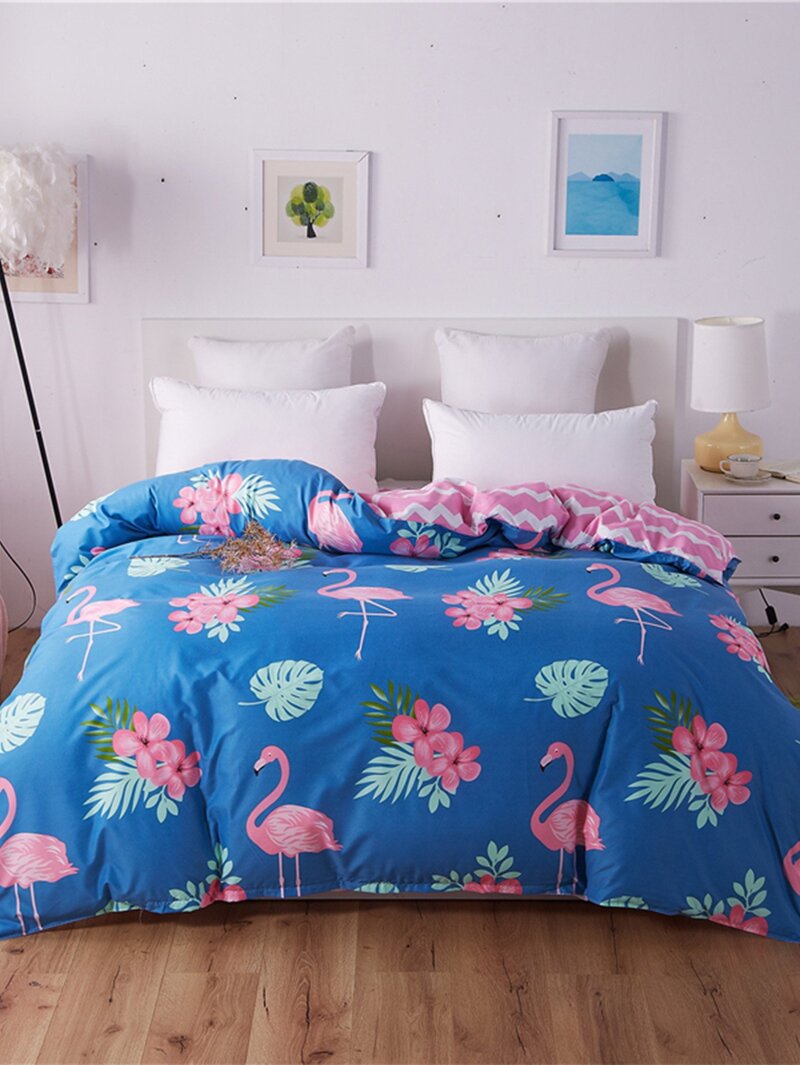 

Flamingos Print Duvet Cover, Multicolor