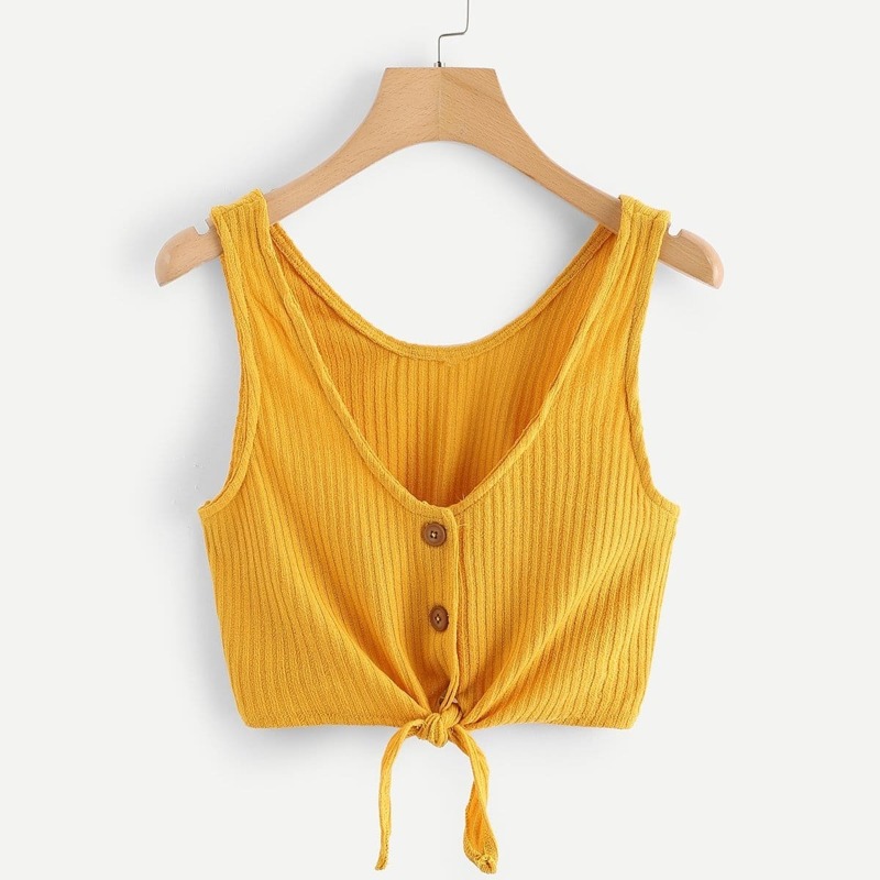 

Single Breasted Knot Hem Top, Yellow