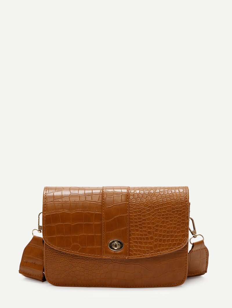 

Twist Lock Flap Crossbody Bag, Brown