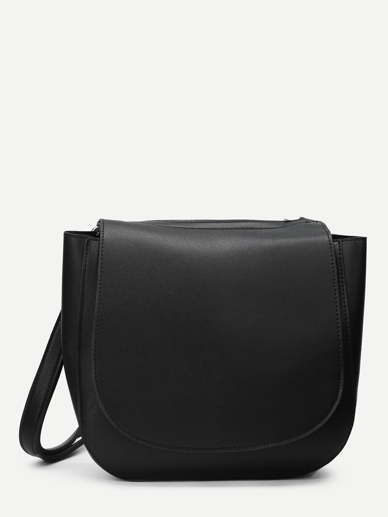 

Flap PU Crossbody Bag, Black