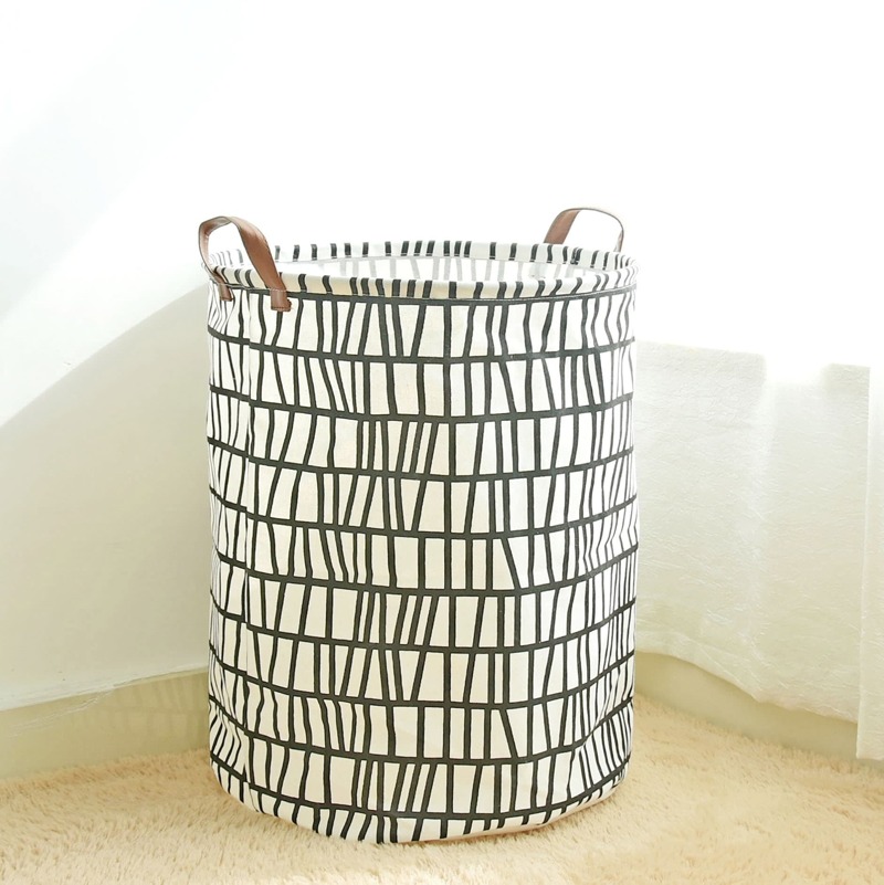 

Striped Overlay Bucket Organizer, Black and white
