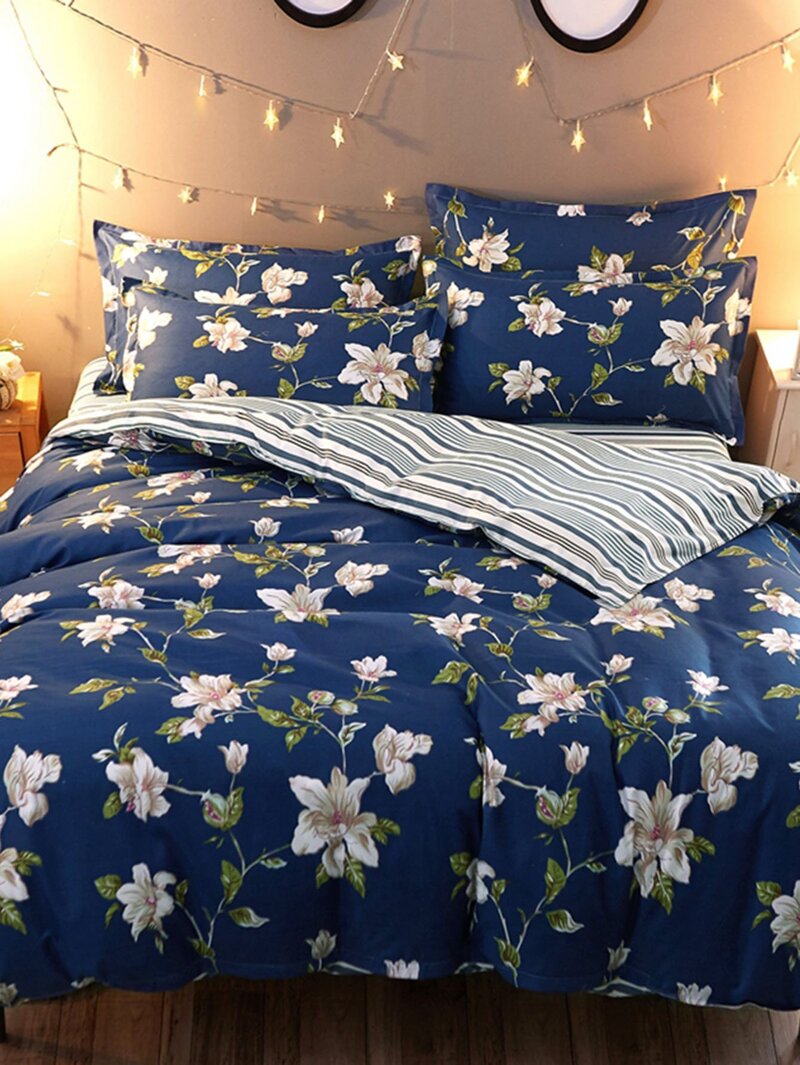 

Flower & Striped Print Sheet Set, Multicolor