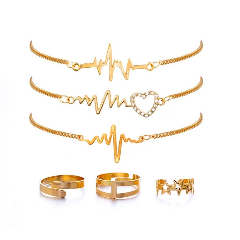 

Heart Detail Bracelet 3pcs & Ring 3pcs