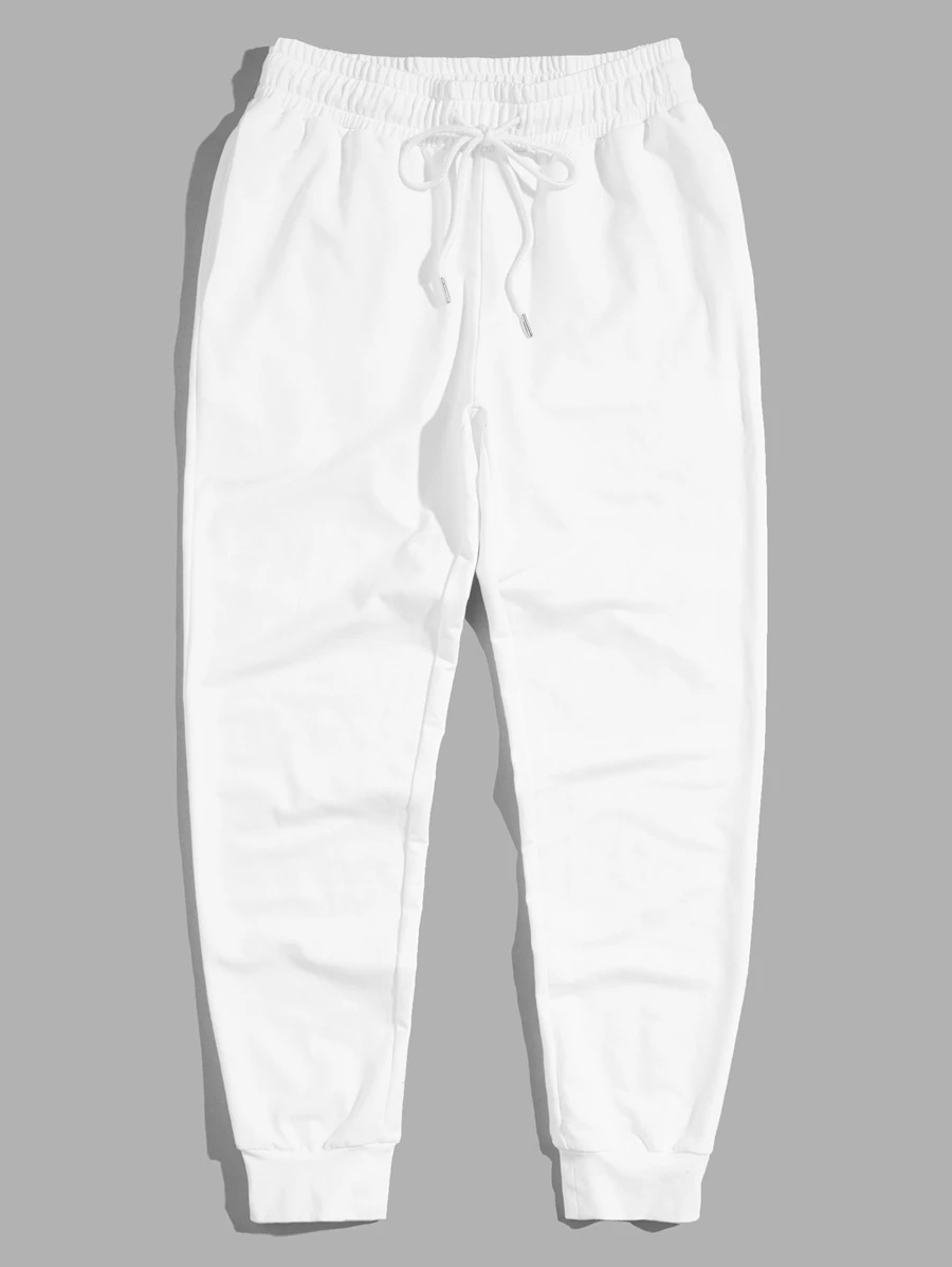 Manfinity Men Drawstring Waist and Elastic Hem Joggers - White - View 1