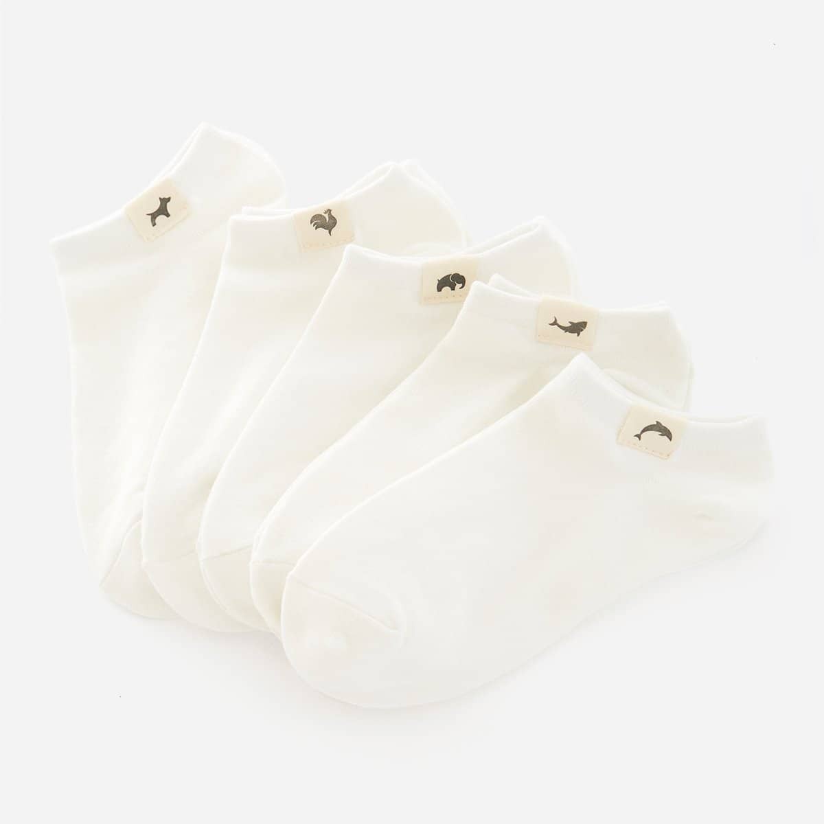 

Animal Detail Socks 5pairs, White