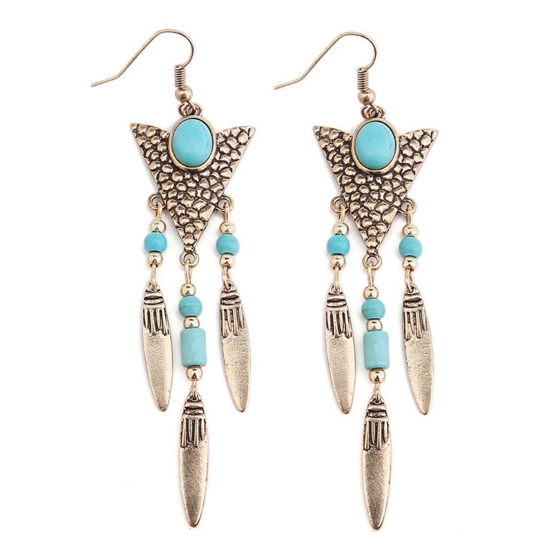 

Turquoise & Fringe Statement Earrings 1pair, Gold