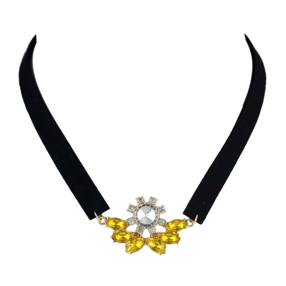

Yellow Rhinestone Black Choker Necklaces