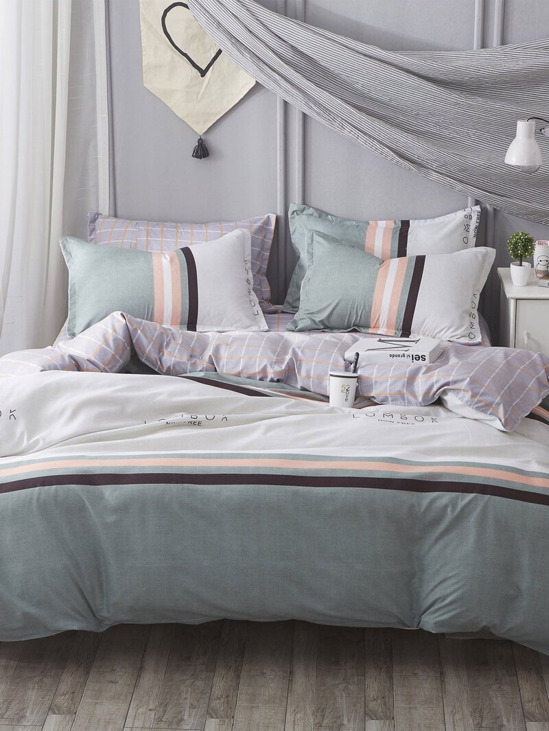

Contrast Striped & Plaid Print Sheet Set, Multicolor