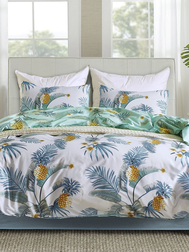 

Pineapple & Flower Print Sheet Set, Multicolor