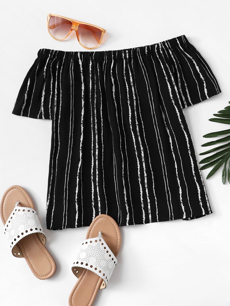 

Off The Shoulder Striped Top, Black