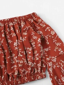 Floral Off-the-Shoulder Crop Top - Red - View 3