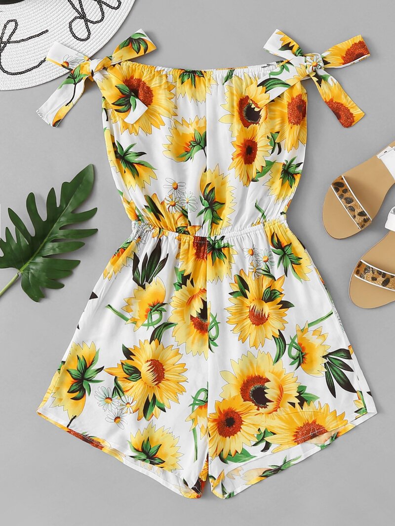 

Floral Print Knot Side Romper, Multicolor