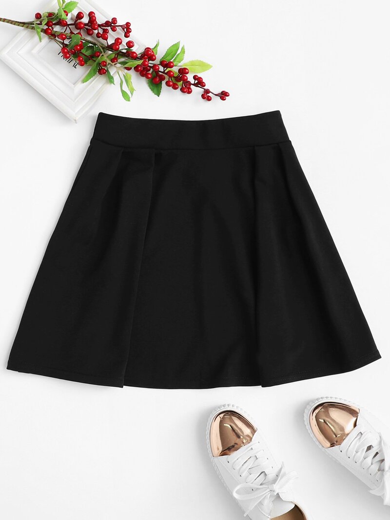 

Pleated A Line Skirt, Black
