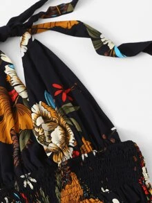 Floral Print Smocked Halter Top & Shorts Set - Multicolor - View 4